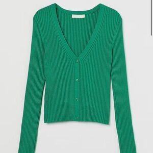 H&M Green Ribbed V-Neck Cardigan